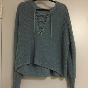 Blue lace up sweater